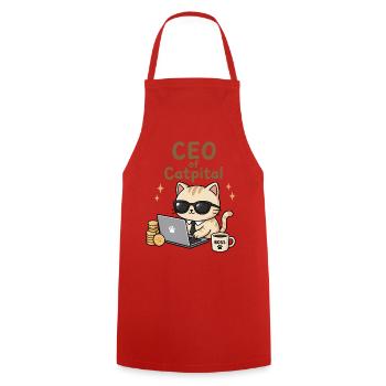 CEO of Catpital | Funny cat motif - Cooking Apron - red - Front - AI Model Male 185 dark (185cm)