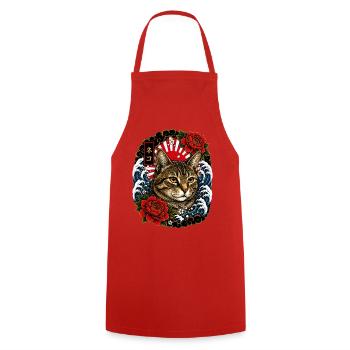 Katze im japanischen Irezumi Tattoo Stil - Kochschürze - Rot - Vorne - AI Model Male 185 dark (185cm)