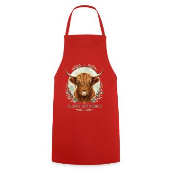Fluffy but Fierce Highlander Collection - Cooking Apron - red - Front - AI Model Male 185 dark (185cm)