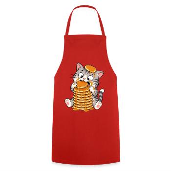 Katze Pancakes Sirup Lustiger Cartoon - Kochschürze - Rot - Vorne - AI Model Male 185 dark (185cm)