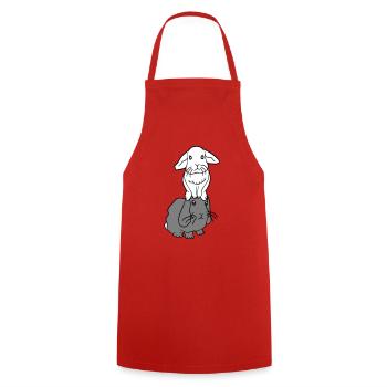 2 lapins amis équipe équipage couple deux assis sur la tête - Tablier de cuisine - rouge - Devant - AI Model Male 185 dark (185cm)