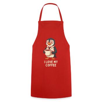 Coffee penguin loves coffee - Cooking Apron - red - Front - AI Model Male 185 dark (185cm)