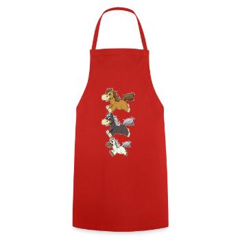 Drei Galoppierende Pferde Comic Design - Kochschürze - Rot - Vorne - AI Model Male 185 dark (185cm)