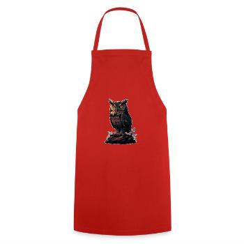 Big owl eagle owl sitting on a rock - Cooking Apron - red - Front - AI Model Male 185 dark (185cm)