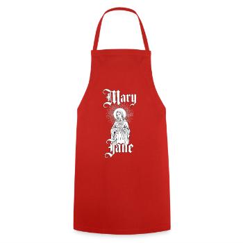 Mary-Jane-Gotik-Ikone - Kochschürze - Rot - Vorne - AI Model Male 185 dark (185cm)