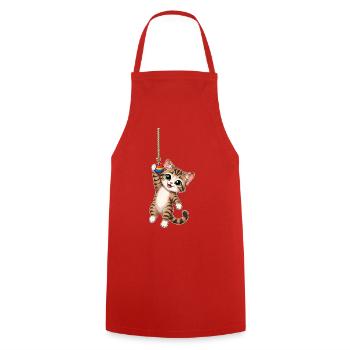 Katze hängt am Seil - Kochschürze - Rot - Vorne - AI Model Male 185 dark (185cm)