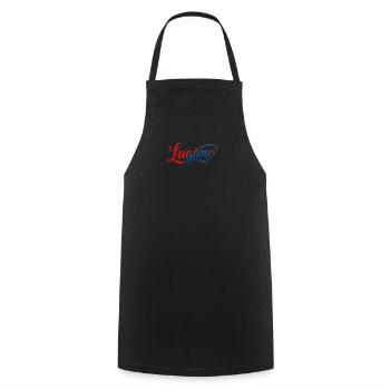 Lugano Schriftzug mit Schwung - Kochschürze - Schwarz - Vorne - AI Model Male 185 dark (185cm)