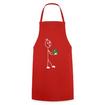 Bonhomme allumette avec une feuille à la main - Tablier de cuisine - rouge - Devant - AI Model Male 185 dark (185cm)
