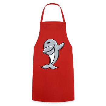 Delfin macht Dab Dance - Dabbing - Delphin - Comic - Kochschürze - Rot - Vorne - AI Model Male 185 dark (185cm)