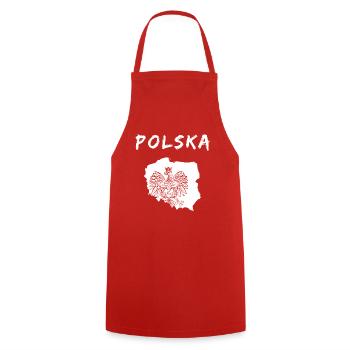 Poland Polska Flag Coat of Arms Football Fan Eagle - Cooking Apron - red - Front - AI Model Male 185 dark (185cm)