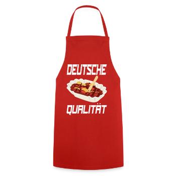 Deutsche Qualität lustiges Currywurst-Design. - Kochschürze - Rot - Vorne - AI Model Male 185 dark (185cm)