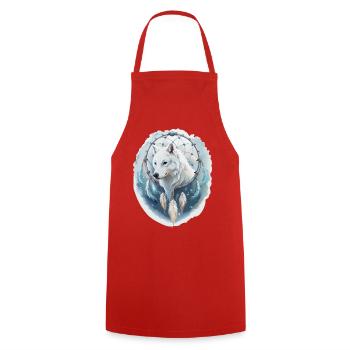 Wolf im Traumfänger - Mystisches Design. - Kochschürze - Rot - Vorne - AI Model Male 185 dark (185cm)