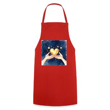 Gold heart in the starry sky - Cooking Apron - red - Front - AI Model Male 185 dark (185cm)