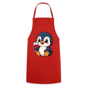 Kawaii Penguin Red Wine Lover Wine Drinker - Cooking Apron - red - Front - AI Model Male 185 dark (185cm)