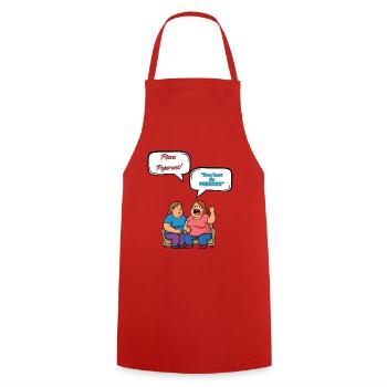 Caricature de Dispute de Pizza Pepperoni - Tablier de cuisine - rouge - Devant - AI Model Male 185 dark (185cm)