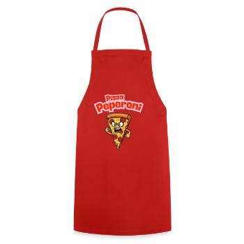 Wütende Pepperoni Pizza Karikatur  - Kochschürze - Rot - Vorne - AI Model Male 185 dark (185cm)