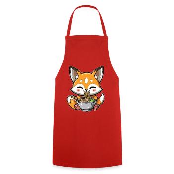Kawaii Fox Eats Ramen Noodles - Cooking Apron - red - Front - AI Model Male 185 dark (185cm)