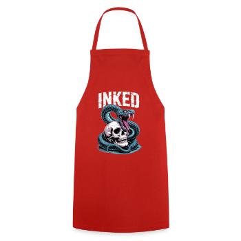 Inked Skull and Snake - Cooking Apron - red - Front - AI Model Male 185 dark (185cm)