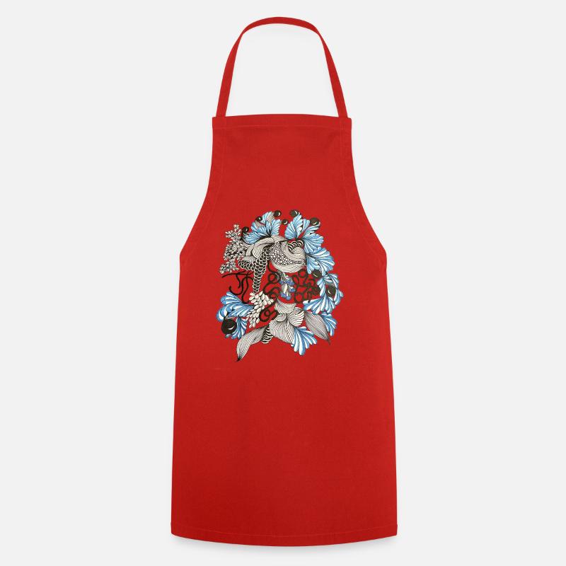 Spirale florale bleue et blanche - Tablier de cuisine - rouge