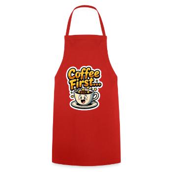 Coffee First - Kochschürze - Rot - Vorne - AI Model Male 185 dark (185cm)