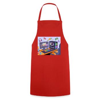 Retro Gaming Desk Neon RGB - Cooking Apron - red - Front - AI Model Male 185 dark (185cm)