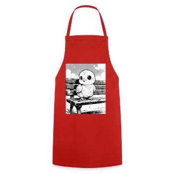 Chick on bench in sketch style - Cooking Apron - red - Front - AI Model Male 185 dark (185cm)
