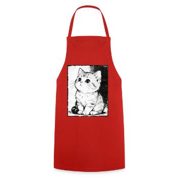 Croquis de chat noir et blanc - Tablier de cuisine - rouge - Devant - AI Model Male 185 dark (185cm)