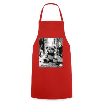 Teddybär mit Augenklappe in Straßennähe - Kochschürze - Rot - Vorne - AI Model Male 185 dark (185cm)