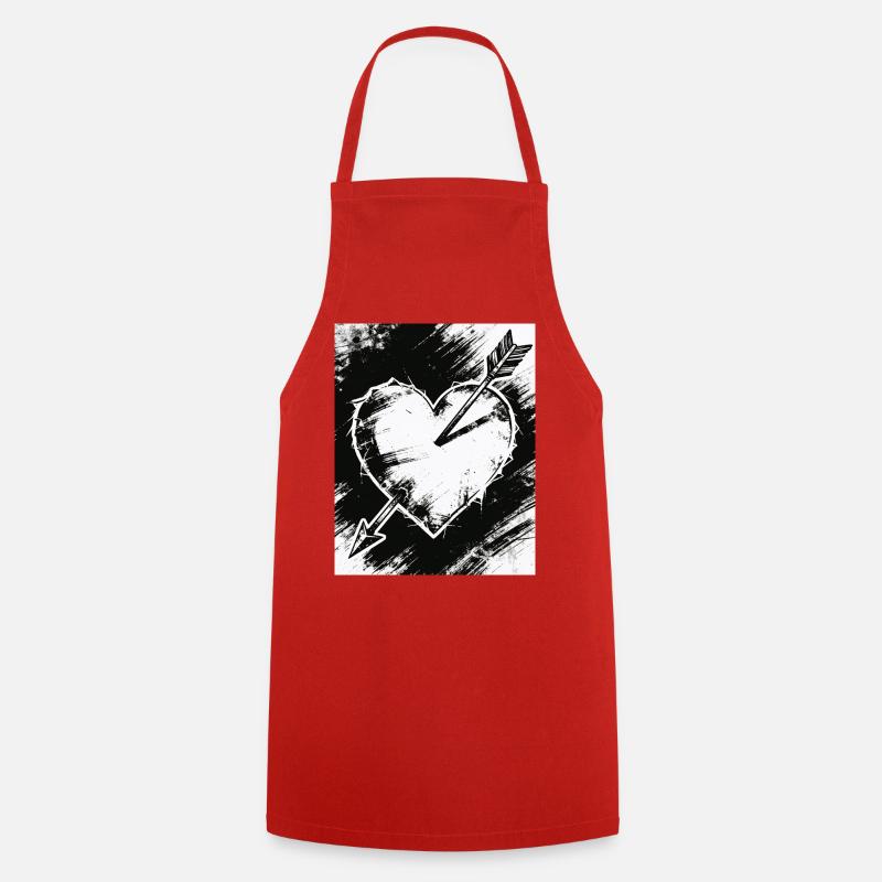 Black and white heart with arrow - Cooking Apron - red