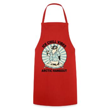 Penguin Retro Cocktail "IceChill Vibes" - Cooking Apron - red - Front - AI Model Male 185 dark (185cm)