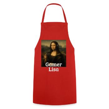 Jeu vidéo Lisa Leonardo Da Vinci Gamer Mona Lisa - Tablier de cuisine - rouge - Devant - AI Model Male 185 dark (185cm)