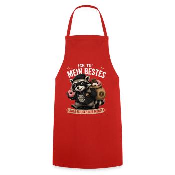 Ich tu mein Bestes – Raccoon mit Donuts - Kochschürze - Rot - Vorne - AI Model Male 185 dark (185cm)