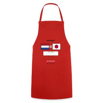 Netherlands vs Japan Football Score Card - Tablier de cuisine - rouge - Devant - AI Model Male 185 dark (185cm)