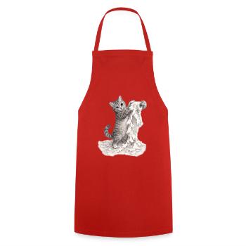 Caught in the Act – Mischievous Cat - Cooking Apron - red - Front - AI Model Male 185 dark (185cm)
