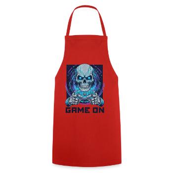 ON PEUT CONTINUER LE JEU - Cyber Skull Gamer | Conception du jeu néon - Tablier de cuisine - rouge - Devant - AI Model Male 185 dark (185cm)
