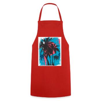 Palmen im Neon-Sonnenuntergang - Kochschürze - Rot - Vorne - AI Model Male 185 dark (185cm)