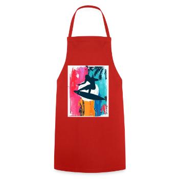Surf-Silhouette im tropischen Sonnenuntergang - Kochschürze - Rot - Vorne - AI Model Male 185 dark (185cm)