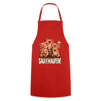 Sau(f)haufen Schweine Bier Stammtisch JGA Spruch - Kochschürze - Rot - Vorne - AI Model Male 185 dark (185cm)