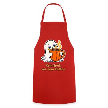 Kein Spuk vor dem Kaffee – Geist mit Tasse - Kochschürze - Rot - Vorne - AI Model Male 185 dark (185cm)