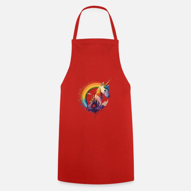Unicorn in the rainbow with lock gift - Cooking Apron - red