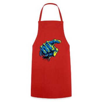 Oui, vous: Main bleue pointant du doigt - Tablier de cuisine - rouge - Devant - AI Model Male 185 dark (185cm)