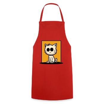 Cat with big eyes on orange background - Cooking Apron - red - Front - AI Model Male 185 dark (185cm)