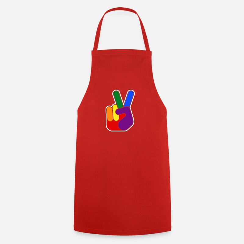 Rainbow Vsign Hand Design - Cooking Apron - red