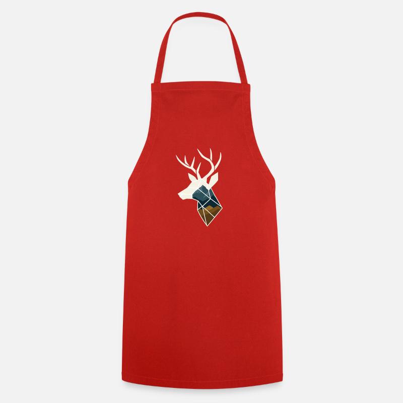 Geometric Deer with Mountain Motif - Cooking Apron - red