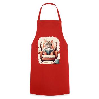 Cute Clever Cat - Cooking Apron - red - Front - AI Model Male 185 dark (185cm)