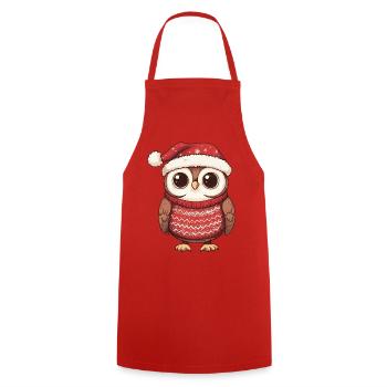 Owl Christmas Xmas - Cooking Apron - red - Front - AI Model Male 185 dark (185cm)