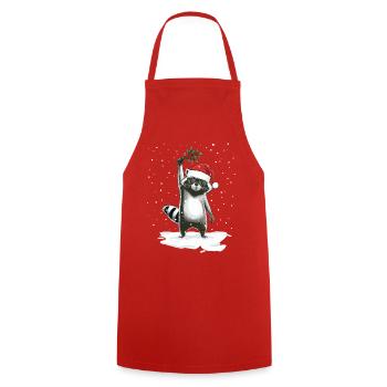 Christmas Racoon Waschbär Weinachtsmann - Kochschürze - Rot - Vorne - AI Model Male 185 dark (185cm)
