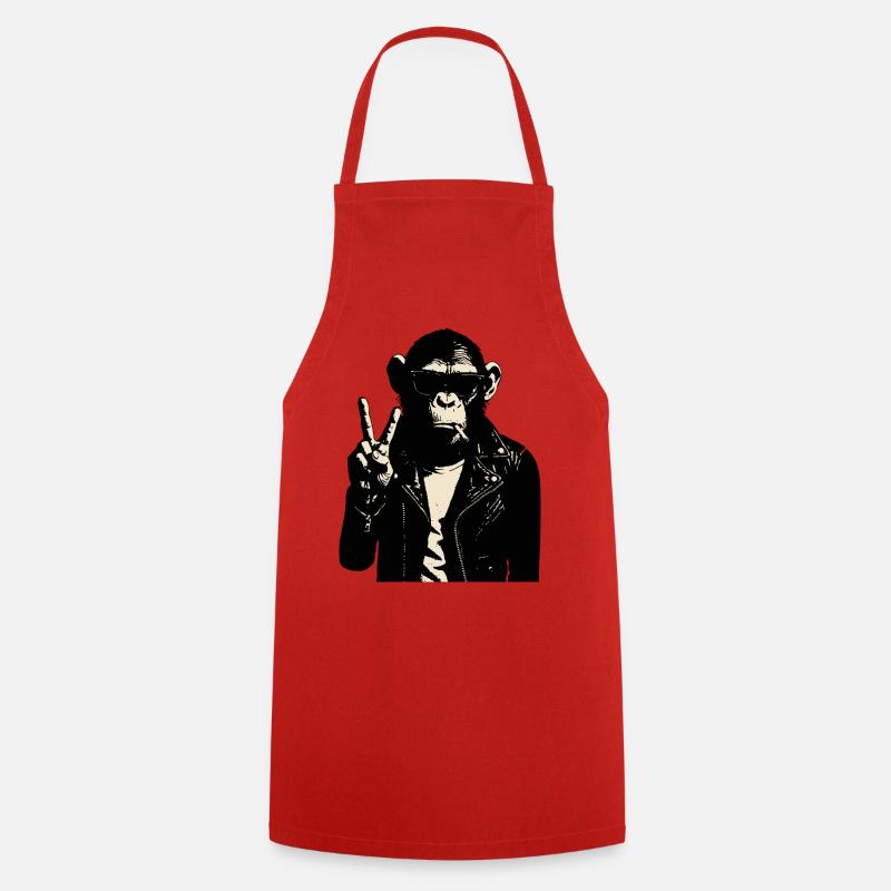 Chimp Rebel Peace Sign Leather - Cooking Apron - red