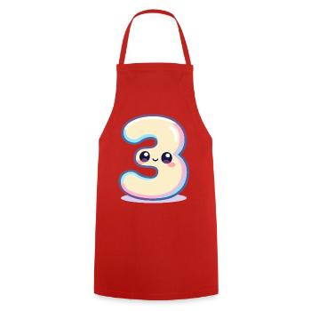 Numéro 3 Kawaii Pastel - Tablier de cuisine - rouge - Devant - AI Model Male 185 dark (185cm)