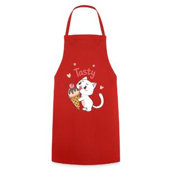 Chat gourmand Tasty Glace - Cooking Apron - red - Front - AI Model Male 185 dark (185cm)